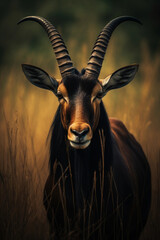 Sable Antelope in the Savannah Showing Elegance. Majestic Portrait. Wildlife Animal. Generative ai