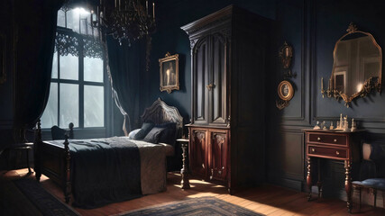 Interior architecture of an old, victorian era bedroom. - obrazy, fototapety, plakaty