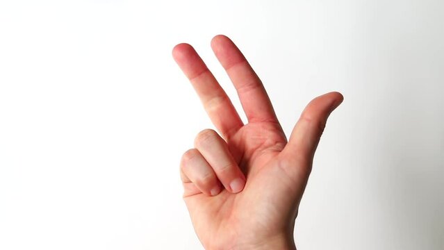 Five Finger counting. Counting gesture. Human hand white background.