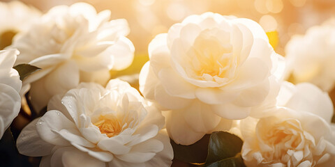 Captivating Camellia Close-up of white petals exuding summers freshness and elegance, perfect for celebrating love and beauty.