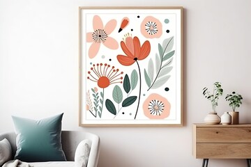 Generative AI : Botanical print boho minimalist printable wall art abstract home decor floral print bohemian art work, vector