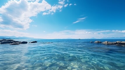 Obraz premium Generative AI : White Cloud Over Sea Water. Blue Sky and Ocean