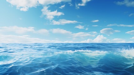 Fototapeta premium Generative AI : White Cloud Over Sea Water. Blue Sky and Ocean