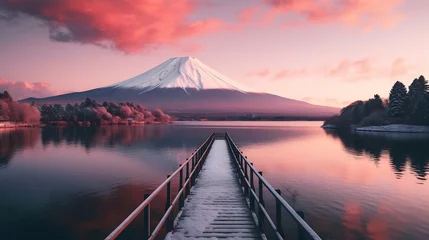 Fotobehang Generative AI : Mount Fuji, Lake Kawaguchi, Japan © The Little Hut