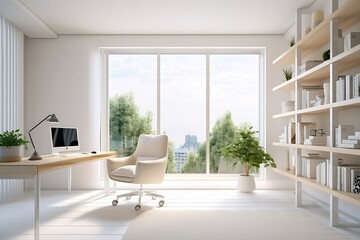Generative AI : White business room interior corner view glass conference area Relaxing corner with panoramic window 