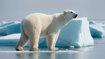 Foto op Canvas a polar bear standing on top of an iceberg in the ocean © akarawit