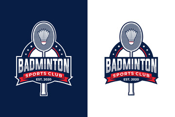 badminton vector graphic template. illustration of sport tournament in badge emblem style.