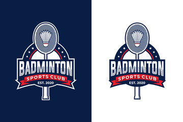badminton vector graphic template. illustration of sport tournament in badge emblem style.