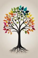 Tree logo with colorful leaves near the trunk
