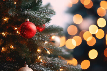 Fototapeta na wymiar Brightly Christmas tree close up