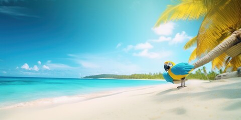 Fototapeta na wymiar Art summer holiday on tropical sea sandy beach banner design with copy space, Generative AI