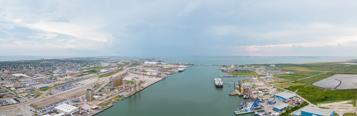 Fototapeta na wymiar Aerial drone panorama Port of Galveston 2023