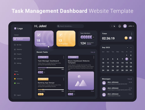 EPS Task Management Dashboard Website Templtae Full Editable and vector (Dark Mode)