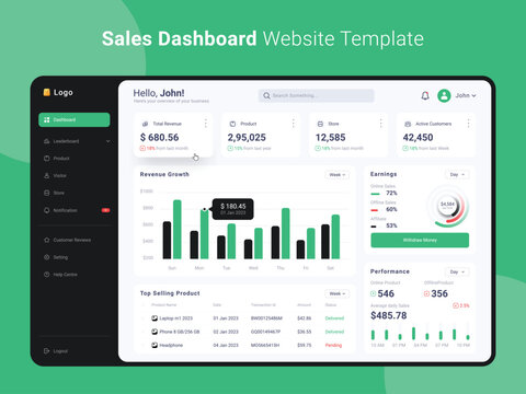 EPS Sales Dashboard Website Templtae Full Editable and vector (Light Mode)