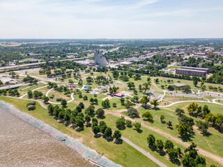 Fototapeta na wymiar Aerial drone photo Wiley Post Park Oklahoma City