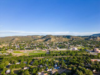 Fototapeta na wymiar Aerial photo Raton New Mexico with mountains in background