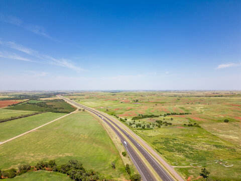 Aerial farmland in Foss Oklahoma USA
