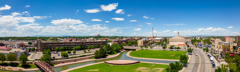 Aerial panorama Pueblo Colorado Riverwalk