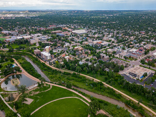 Aerial drone photo Downtown Colorado Springs by Monument Creek
