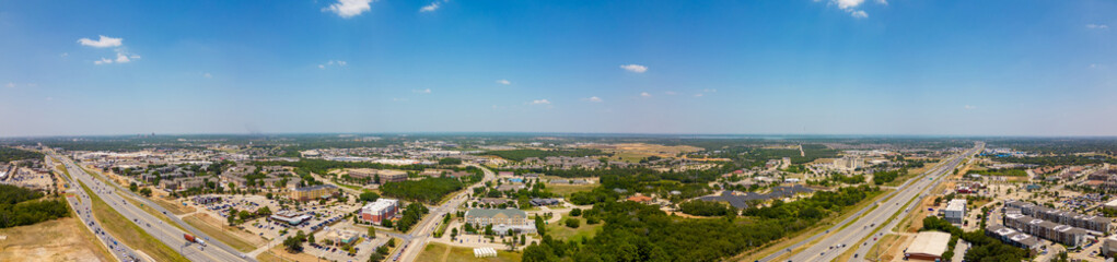 Fototapeta na wymiar Aerial panorama Denton Texas Interstate 35