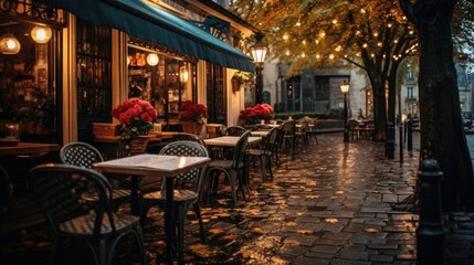 Fototapeta na wymiar Paris's cozy restaurants and rainy street scenes, capturing the calm and romantic atmosphere of the city. Generative AI