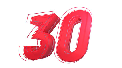 Creative red glossy 3d number 30