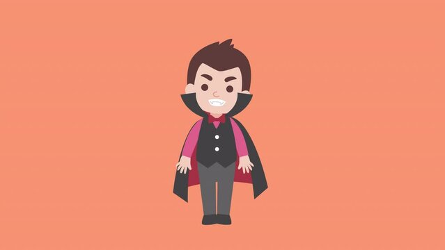 A Cute Dracula moving to celebrate Halloween celebrities' holiday greetings. alpha isolate Vector illustration vampire cartoon animation.