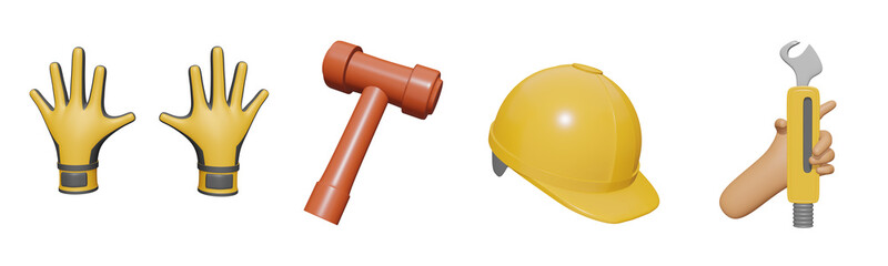 3D icon labor day collection rendered isolated on the white background