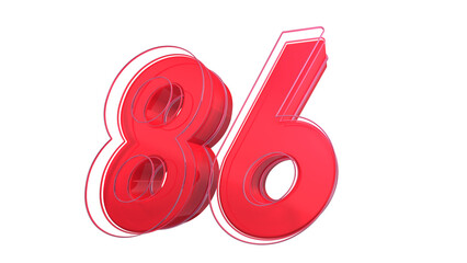 Creative red glossy 3d number 86