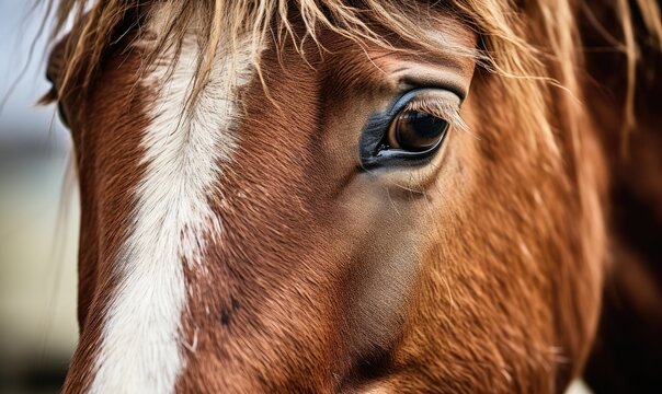 Photo of a close-up of a mesmerizing brown horse eye