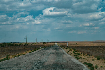 a no one road in a middle of uzbek desert - obrazy, fototapety, plakaty
