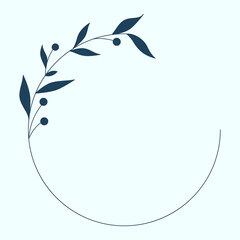 Leaf and Branch Frame hand drawn style. 
Leaf navy and white frame of twigs leaves. 
Frames for the Valentine’s Day, wedding decor, logo and identity template.