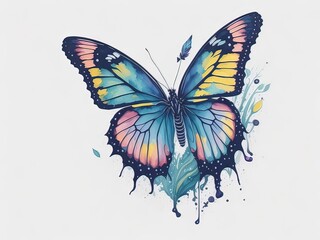 Watercolor of butterfly in white background