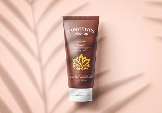 Brown Realistic Cosmetic Tube Mockup With White Cap