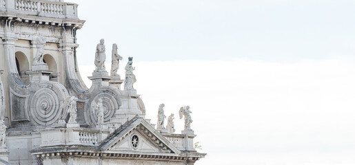 Panorama over Basilica di Santa Maria della Salute in Venice historical downtown, Italy,closeup,...