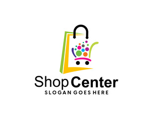 Online Shop Logo designs Template. Illustration vector graphic of shopping cart and shop bag combination logo design concept. Perfect for Ecommerce, sale, discount or store web element. Company emblem