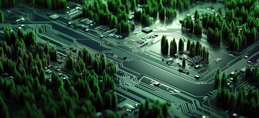 Fototapeta na wymiar green electronics and eco friendly digital infrastructure. 