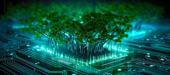 Fototapeta na wymiar green electronics and eco friendly digital infrastructure. 