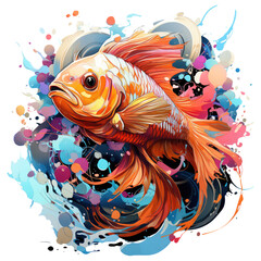 Fototapeta na wymiar A fusion of music and colors betta fish t-shirt design, presenting a betta fish surrounded by vibrant musical notes and instruments, Generative Ai