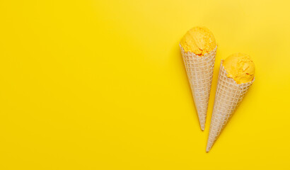 Lemon ice cream in delightful waffle cones
