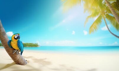 summer holiday on tropical sea sandy beach banner design with copy space, Generative AI