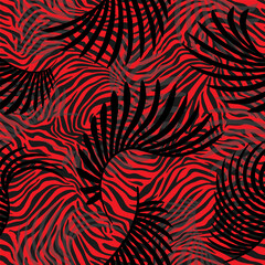 Tropical palm leaves jungle on tiger fur seamless vector pattern background