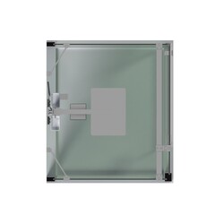 The shower cabin is isolated on a white background, 3D illustration, and a CG render
