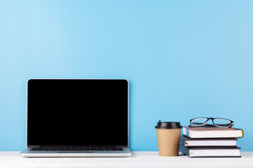 Laptop with blank screen for your message, app or web