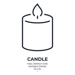 Candle editable stroke outline icon isolated on white background flat vector illustration. Pixel perfect. 64 x 64.