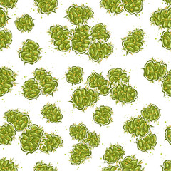 Vector Cannabis Flowers Seamless Pattern, repeating background with isolated illustrations of medicinal cannabis buds for wrapping paper, collection of flat lay organic cannabis nugs for home interior