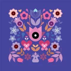 Poster Square shape decorative floral design isolated on a blue background, vector illustration. ©  danjazzia