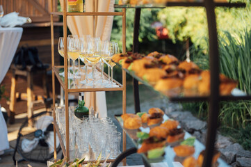 A large selection of food and different snacks in the oncoming zone of guests. A buffet for guests