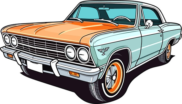 Chevrolet Chevelle Illustration, Vintage Classic Car Illustration