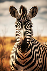 Naklejka premium Zebra Plains Zebra in the Savannah Showing its Stripes. Majestic Portrait. Wildlife Animal. Generative ai